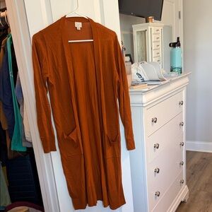 Long Rust Open Front Cardigan